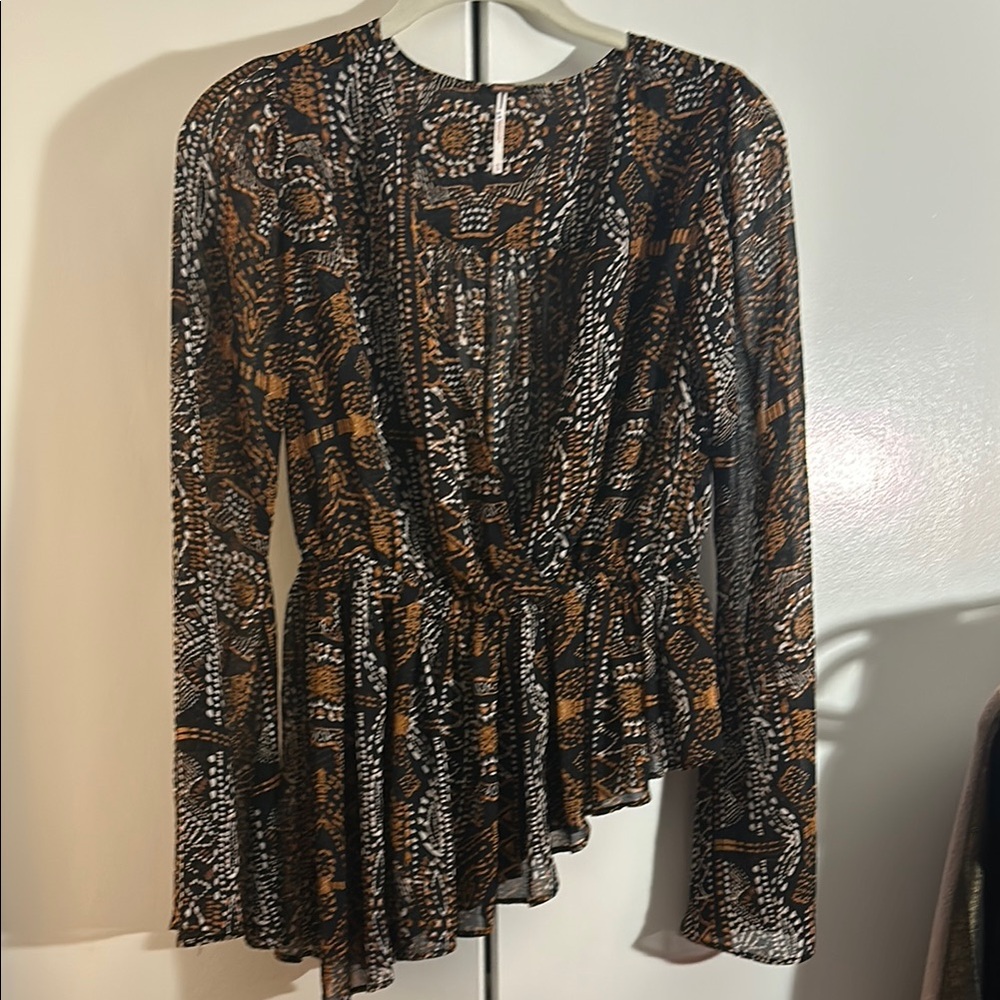Free People Black and Gold Asymmetrical Blouse